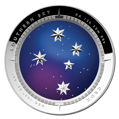 2012 Royal Australian Mint Southern Sky Crux Domed $5 Coloured Silver Proof Coin