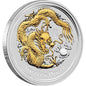 2012 Lunar Series II Year of the Dragon Gilded 1oz Silver Coin