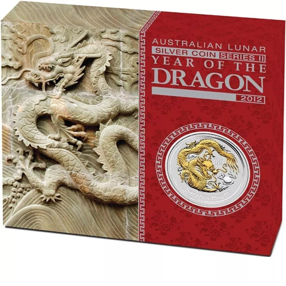 2012 Lunar Series II Year of the Dragon Gilded 1oz Silver Coin