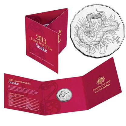 2013 Royal Australian Mint Lunar Year Of The Snake 50c Tetradecagon coin on card