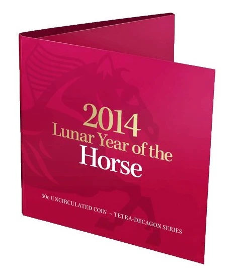 2014 Royal Australian Mint Lunar Year Of The Horse 50c Tetradecagon coin on card