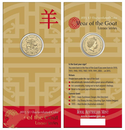 2015 Royal Australian Mint Lunar Year of the Goat $1 Unc Coin