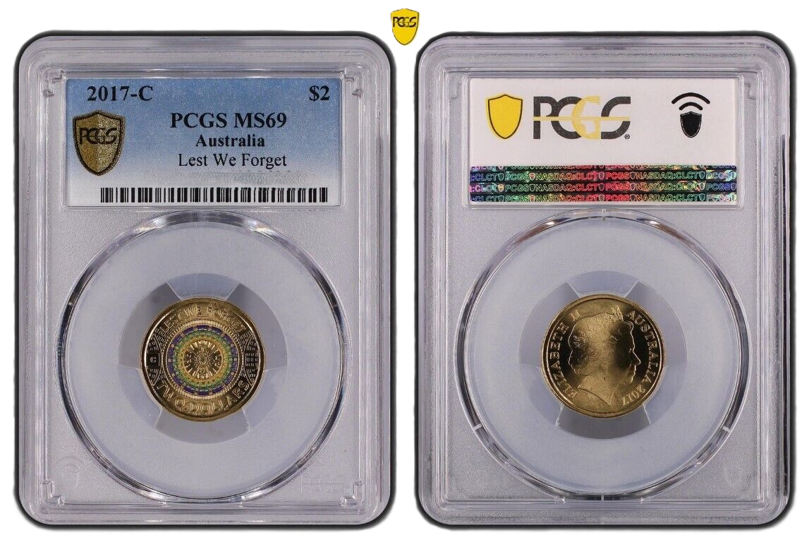 2017 PCGS MS69 graded $2 Mosaic LEST We Forget C Mintmark coin