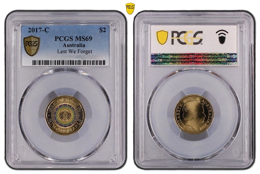 2017 PCGS MS69 graded $2 Mosaic LEST We Forget C Mintmark coin