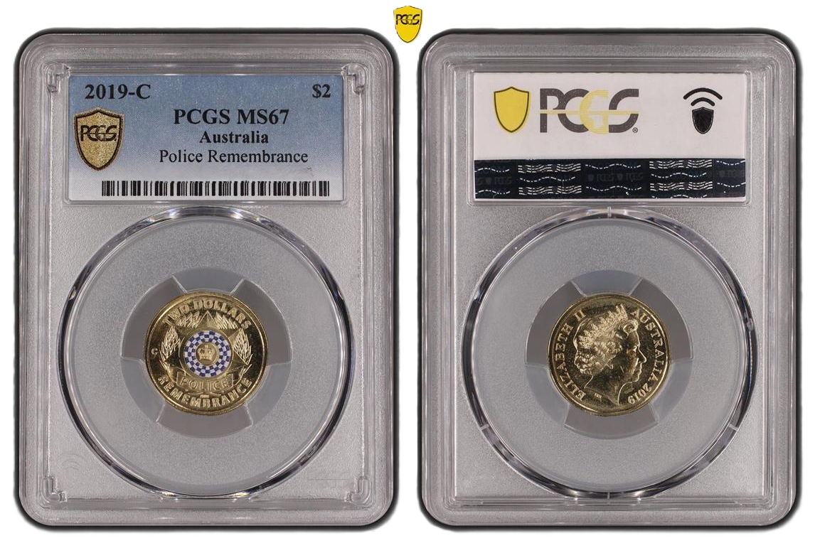 2019 PCGS MS67 graded $2 Police Remembrance coin