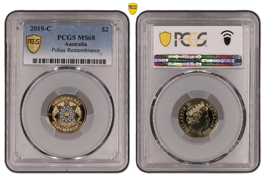 2019 PCGS MS68 graded $2 Police Remembrance coin