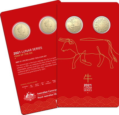 2021 Royal Australian Mint Lunar Year of the Ox $1 two coin set