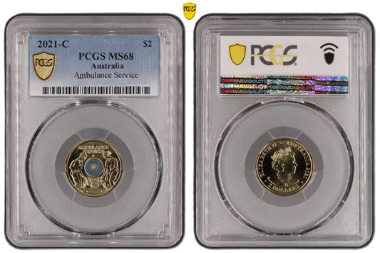 2021 PCGS MS68 graded 2$ Ambulance Service gold shield C mintmark Coin