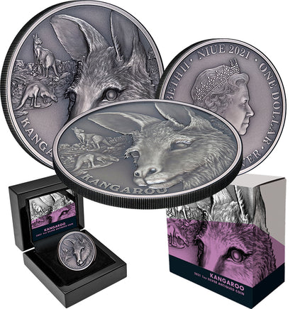 2021 Niue $1 Kangaroo 1oz Silver Antiqued Coin