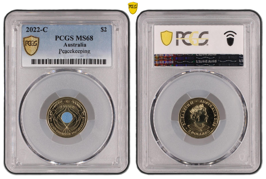 2022 PCGS MS68 graded $2 75th Peace keeping gold shield Coloured C MintMark Coin