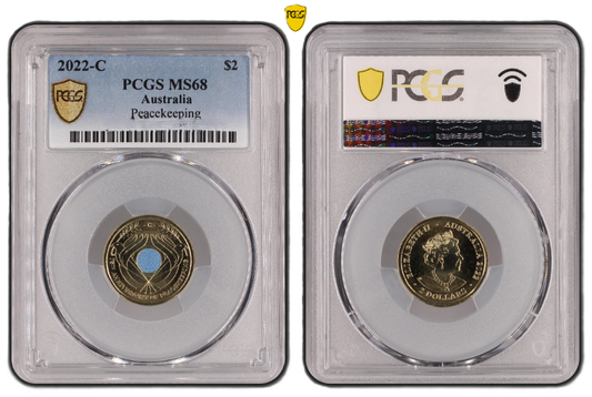 2022 PCGS MS68 graded $2 75th Peace keeping gold shield Coloured C MintMark Coin