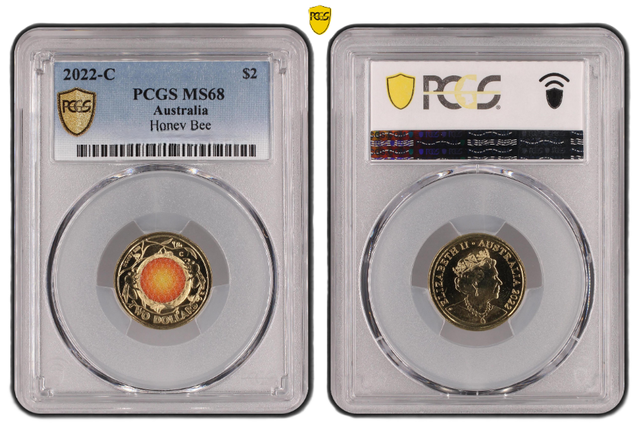 2022 PCGS MS68 graded $2 Honey bee gold shield C Mint Mark Coin