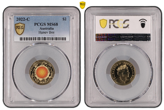 2022 PCGS MS68 graded $2 Honey bee gold shield C Mint Mark Coin