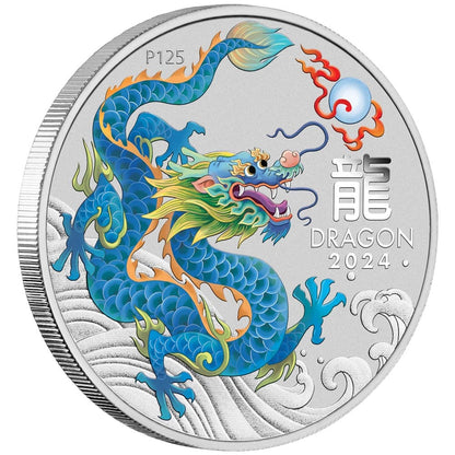 2024 PerthMint Expo ANDA Special Year of the Dragon 1oz Silver Teal Coloured Coin in Card