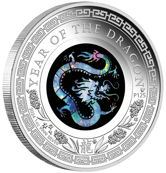 2024 AUSTRALIAN OPAL LUNAR SERIES 2024 YEAR OF THE DRAGON 1oz OPAL SILVER PROOF COIN