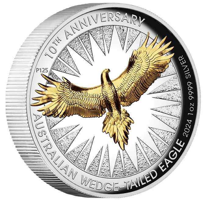 2024  Perth Mint Australian Wedge-Tailed Eagle 10th Anniversary 1oz Silver Proof High Relief Gilded