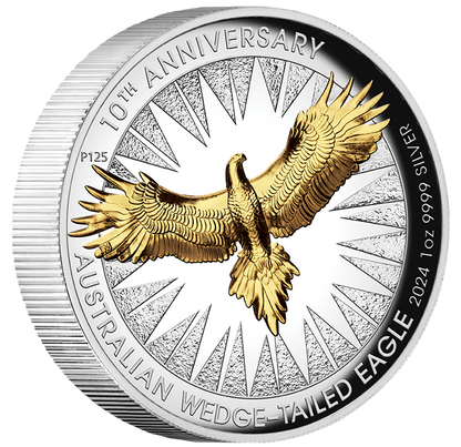 2024  Perth Mint Australian Wedge-Tailed Eagle 10th Anniversary 1oz Silver Proof High Relief Gilded