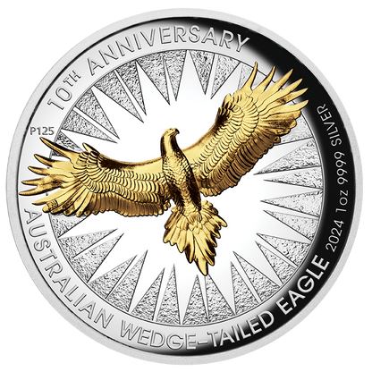 2024  Perth Mint Australian Wedge-Tailed Eagle 10th Anniversary 1oz Silver Proof High Relief Gilded