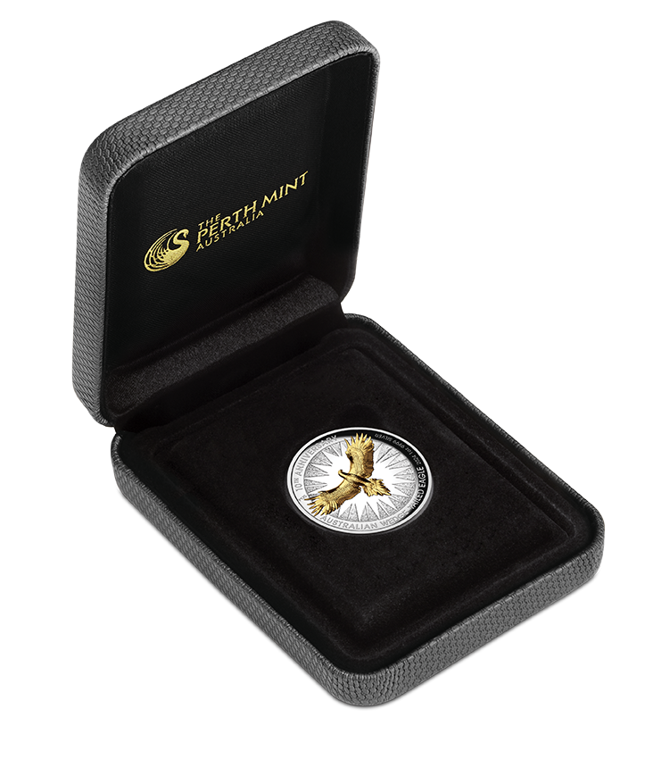 2024  Perth Mint Australian Wedge-Tailed Eagle 10th Anniversary 1oz Silver Proof High Relief Gilded