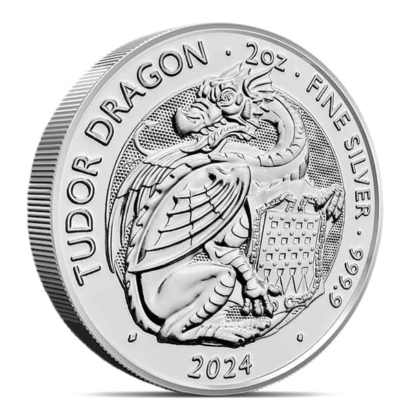 2024 Royal Mint Tudor Beasts Dragon 2 Oz Silver Coin with Capsule