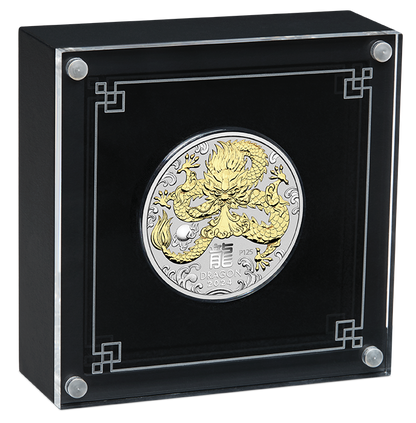 2024 PerthMint Australian Lunar Series III Year of the Dragon 1oz Silver Gilded Coin in Box