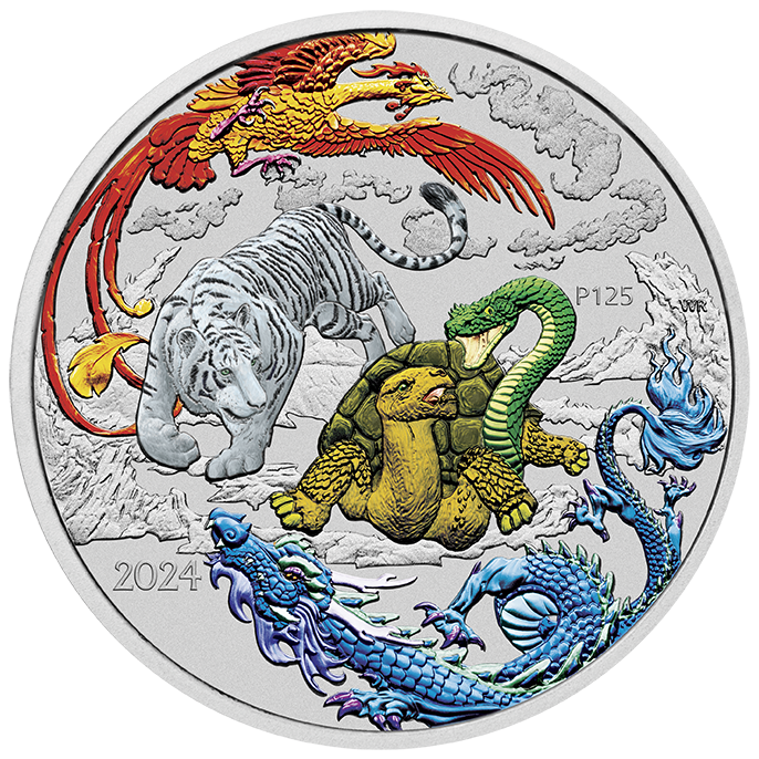 2024 PergMint Chinese Myth and Legends Four Guardians HONG 1oz Silver Coloured Coin in Card