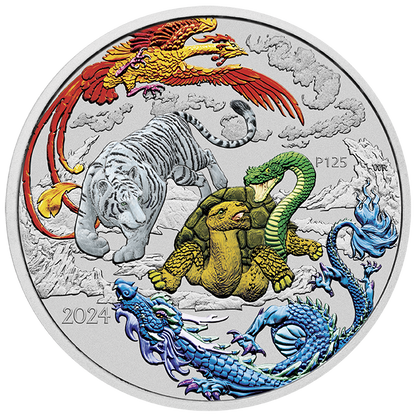 2024 PergMint Chinese Myth and Legends Four Guardians HONG 1oz Silver Coloured Coin in Card