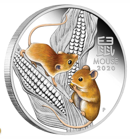 2020 Australian Lunar Series III Year of the Mouse 1/2oz Silver Proof Coloured Coin