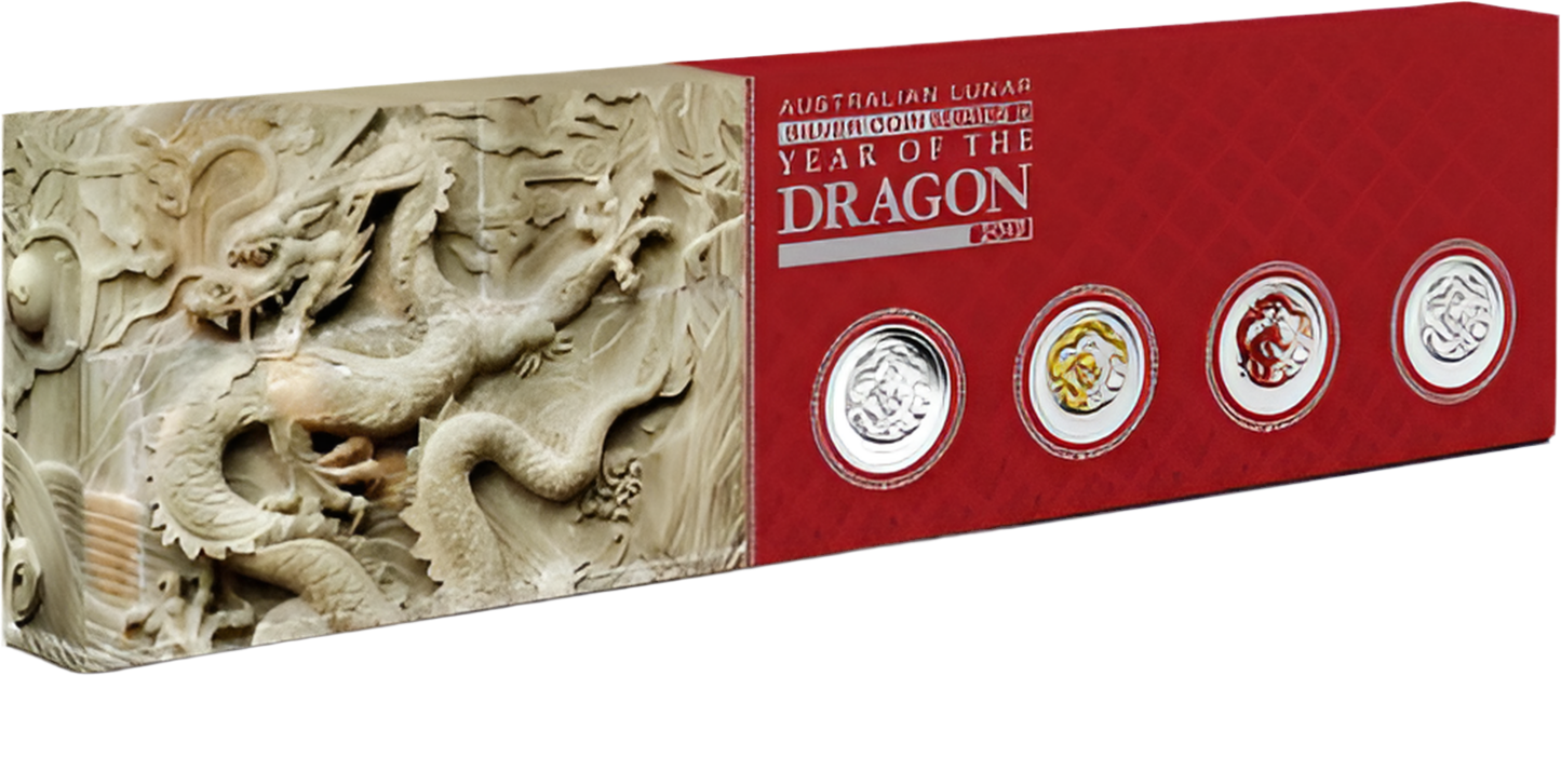 2012 Australian Lunar Series II Year of the Dragon Typeset 4  Silver Coin Collection