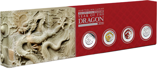 2012 Australian Lunar Series II Year of the Dragon Typeset 4  Silver Coin Collection