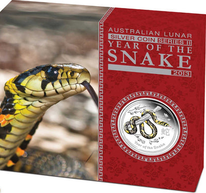 2013 Australian Lunar Series II Year of the Snake 1oz Silver Proof Coloured Edition