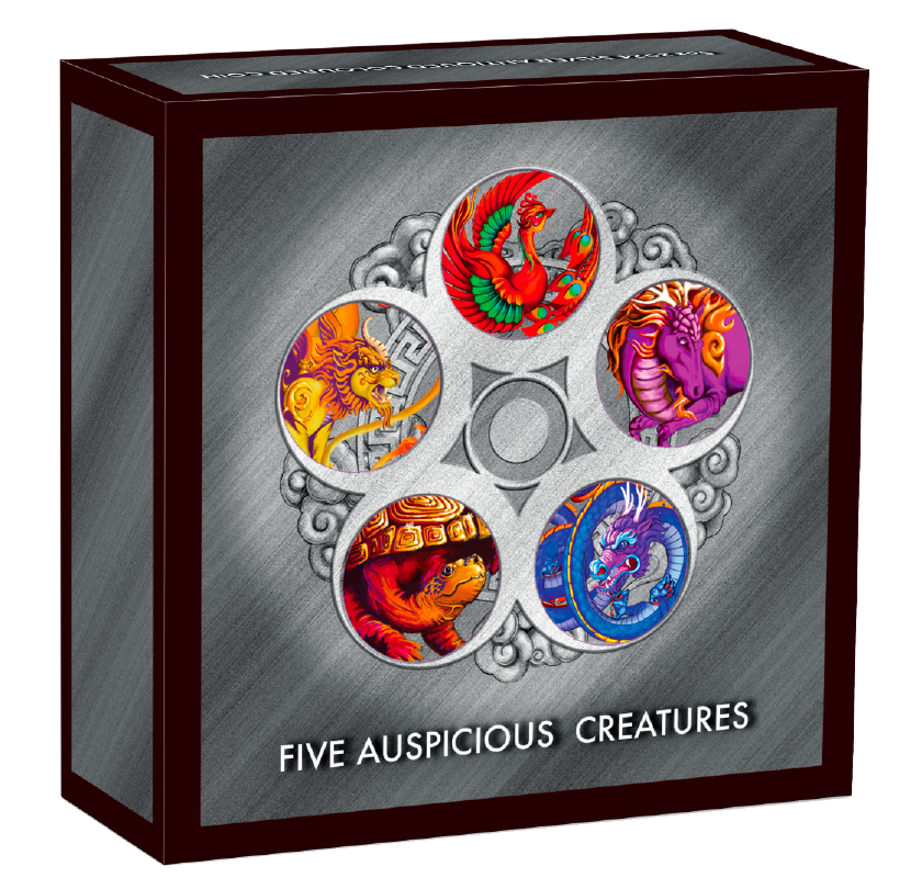 2024 Five Auspicious Creatures 5oz Silver Antiqued Coloured Coin