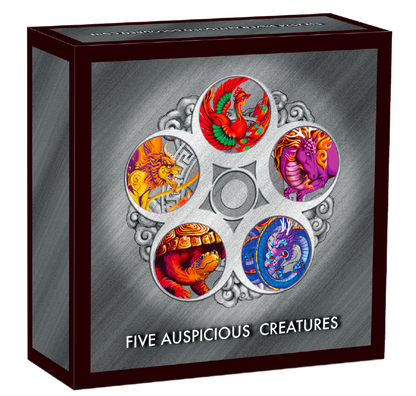 2024 Five Auspicious Creatures 5oz Silver Antiqued Coloured Coin