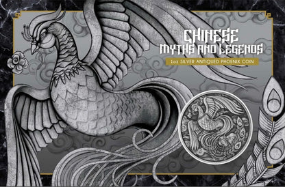 2023 Chinese Myths and Legends Phoenix 1oz Silver Antiqued Coin in Card