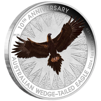 2024  PerthMint Australian Wedge-tailed Eagle 10th Anniversary 1oz Silver Coloured Coin in Card