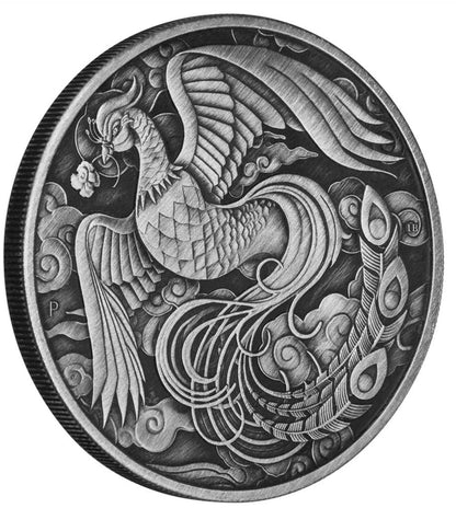 2023 Chinese Myths and Legends Phoenix 1oz Silver Antiqued Coin in Card