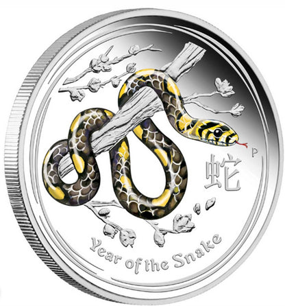 2013 Australian Lunar Series II Year of the Snake 1oz Silver Proof Coloured Edition