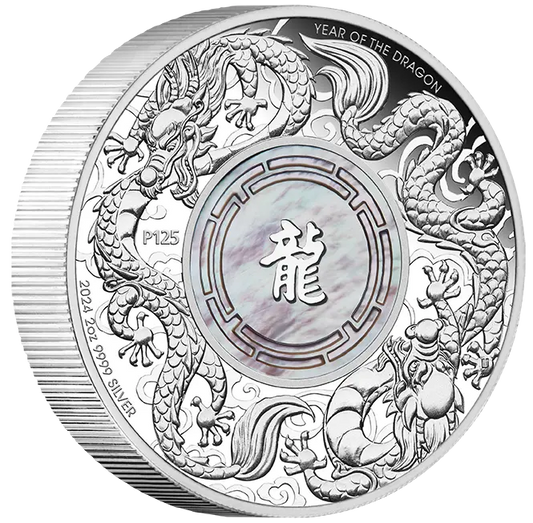 2024 Double Dragon 2oz Silver Proof Coin with Mother of Pearl Insert