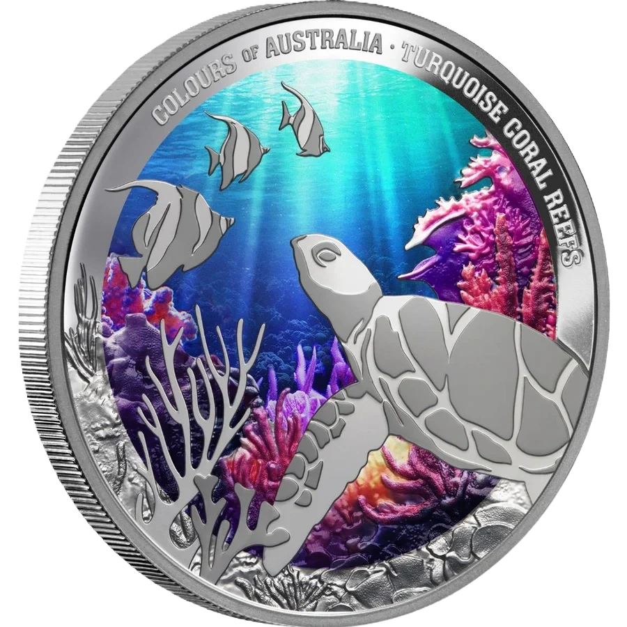 Australia 2024 $1 Turquoise Coral Reefs 1oz Silver Proof Coin