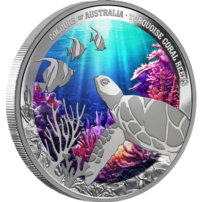 Australia 2024 $1 Turquoise Coral Reefs 1oz Silver Proof Coin