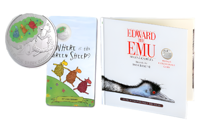 2024 Where is the Green Sheep 20c coloured coin in Card & 2023 Edward the Emu 20c coin on Special Edition Book