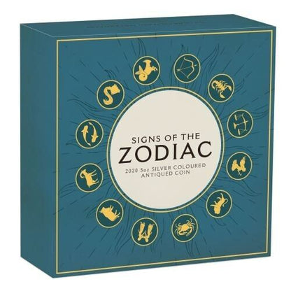 2020 PerthMint Signs of the Zodiac 5oz Silver Antiqued Coloured Coin