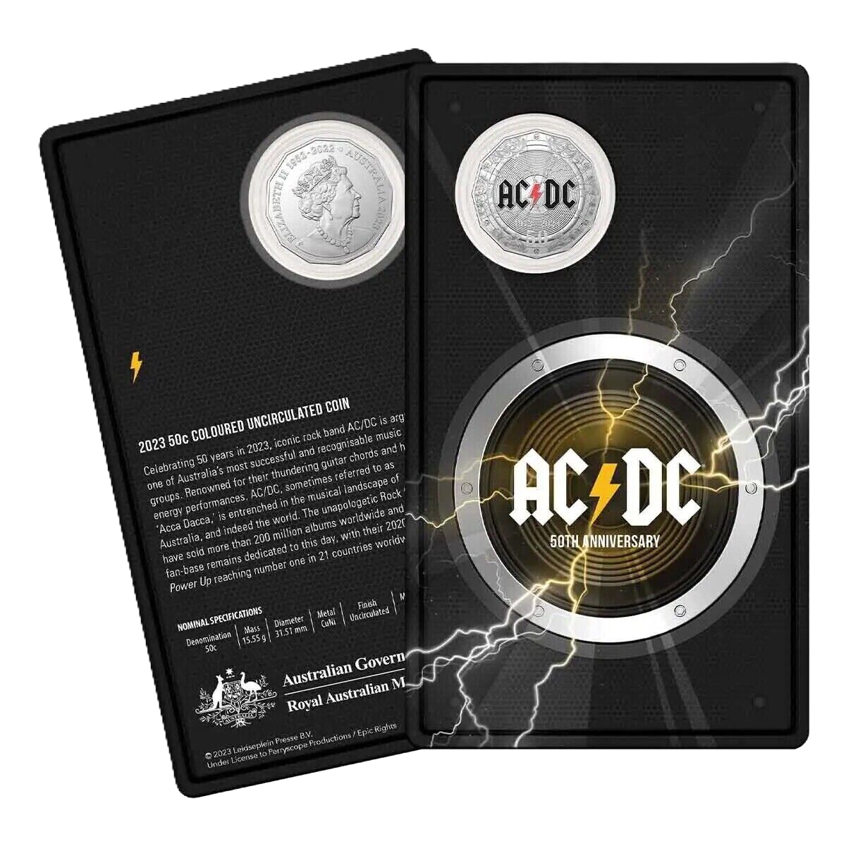 2023 Royal Australian Mint 50th Anniversary AC/DC 50c Coloured UNC