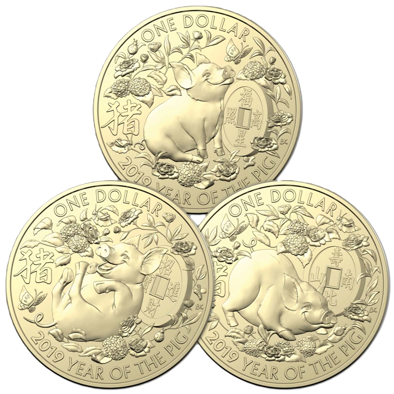 2019 Royal Australian Mint Lunar Year of the Pig $1 three coin set