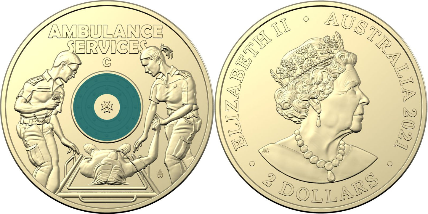 2021 Royal Australian Mint Ambulance Service $2 C MintMark Carded Coin