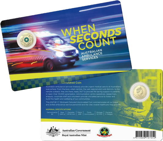 2021 Royal Australian Mint Ambulance Service $2 C MintMark Carded Coin