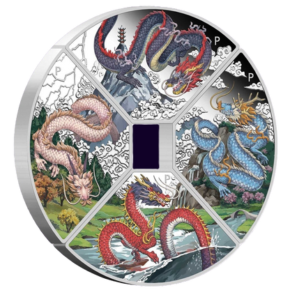 2024 PerthMint Year of the Dragon Quadrant  1oz Silver Proof Coloured four coin set