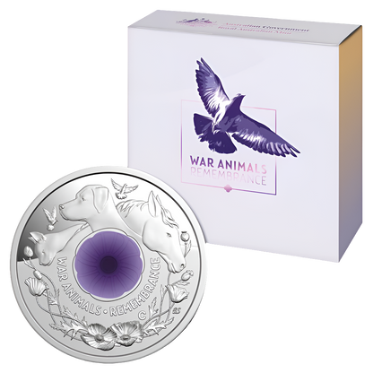 2024 RAM War Animal Remembranc Purple Poppy $2 C Mintmark Silver Proof Coloured Coin