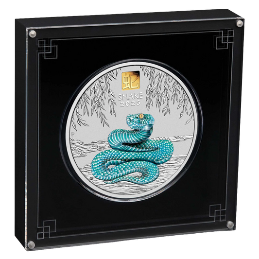 2025 Perth Mint Australian Lunar Series III Year of the Snake 1 Kilo Silver Coloured Coin with Gold Privy Mark