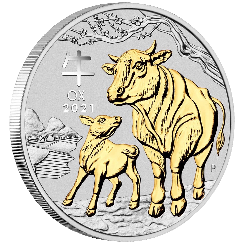 2021 Australian Lunar Series III Year of the Ox 1oz Silver Gilded Coin in Capsule